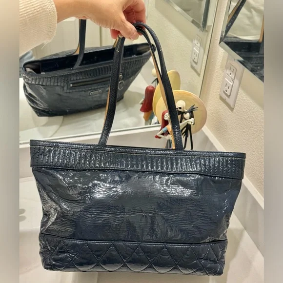 Coach Poppy Quilted Blue Patent Leather Tote Bag - Picture 7 of 14